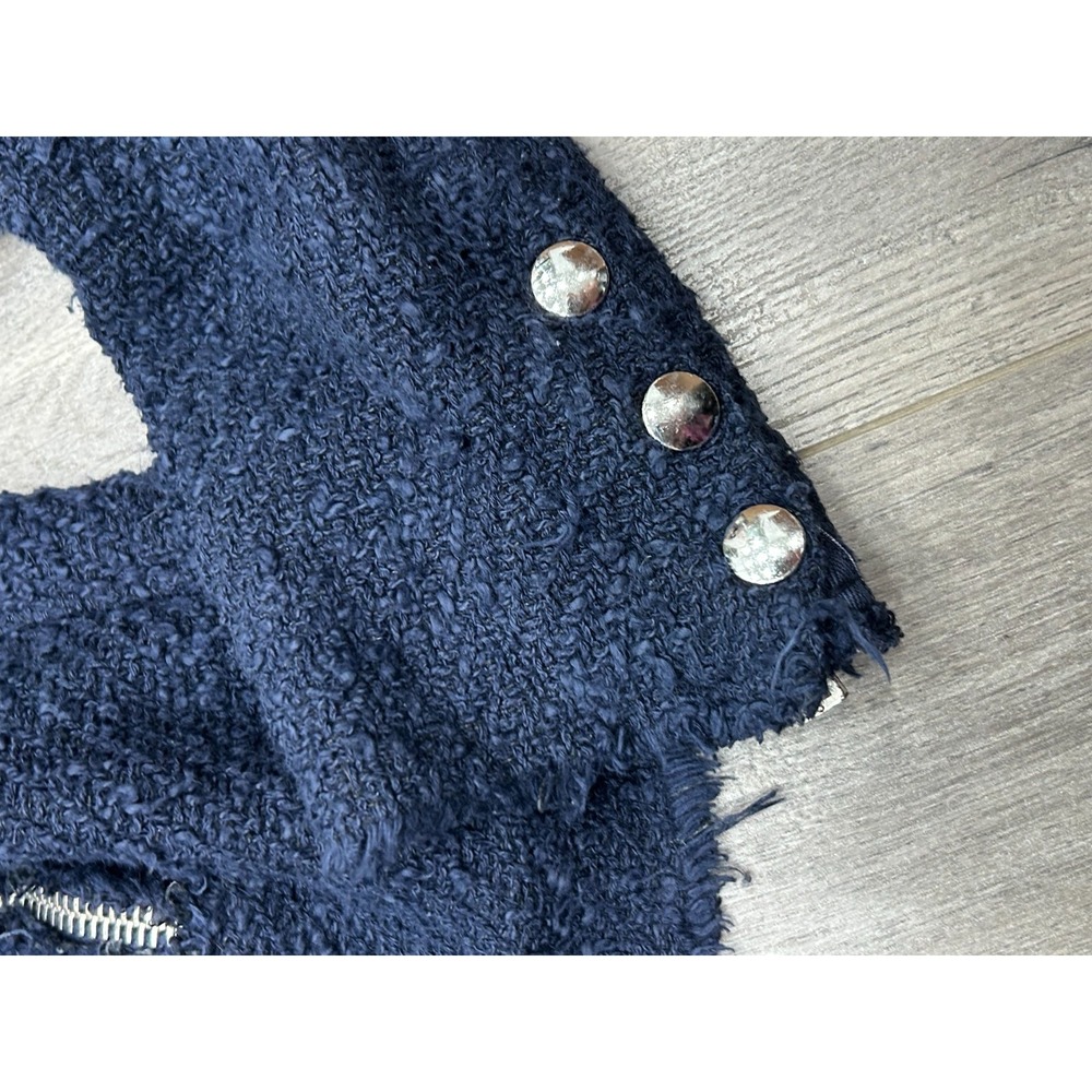 IRO Aggy Jacket Womens 38 Navy Blue Textured Zip Pocket Button Front Tweed Style - Picture 4 of 13
